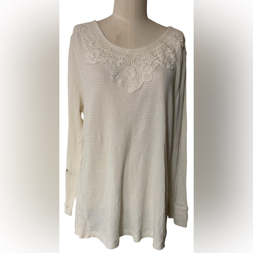 Style & Co. Petite PXL Warm Ivory Lace-Appliqué Top